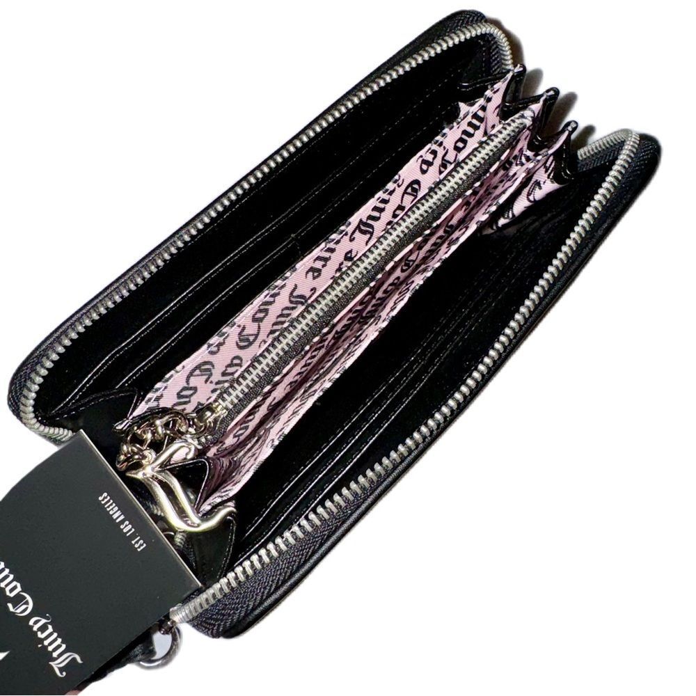 Juicy Couture Black Velour Twig Dogs Logo Embroidered Wallet Wristlet Clutch Bag - Picture 11 of 13